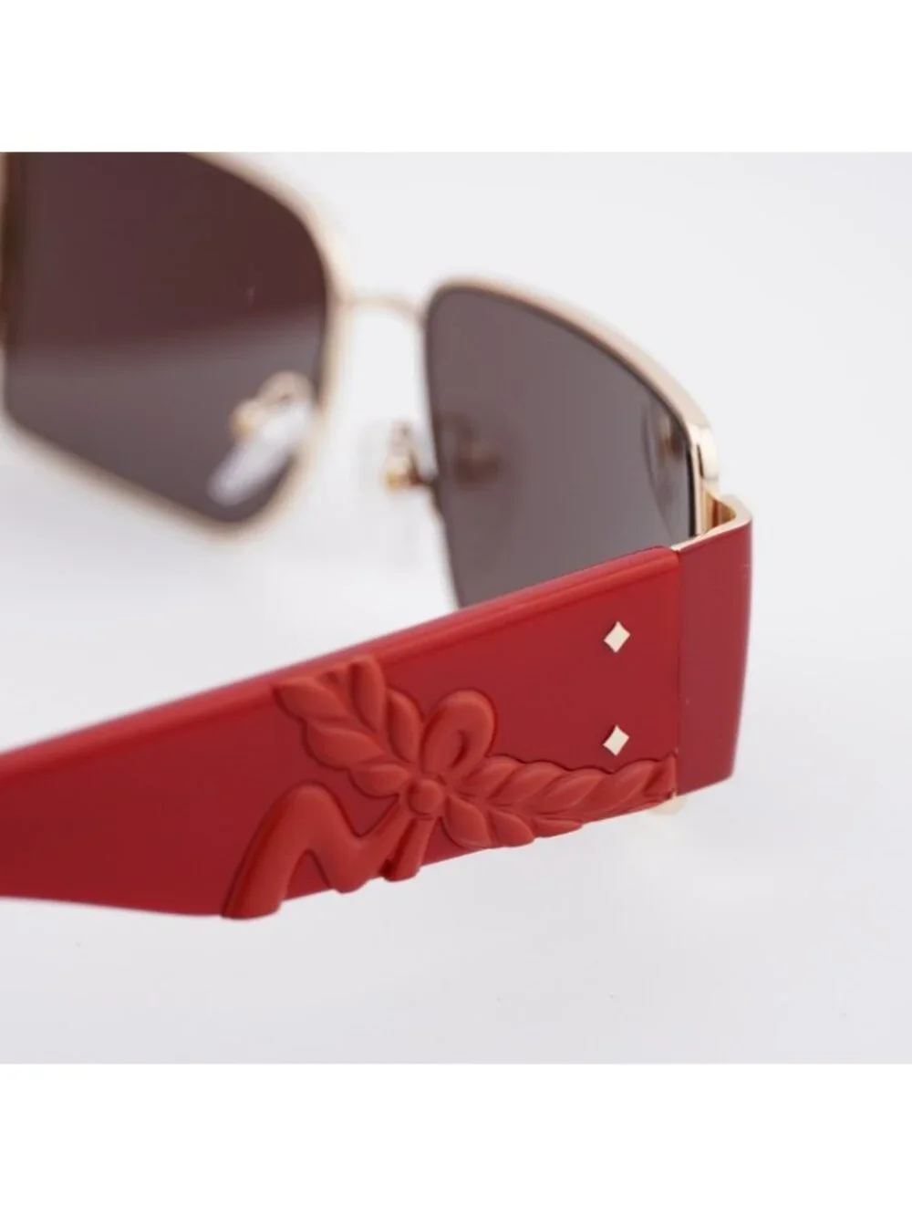 MCM MW0012 32E Sunglasses Pale Gold/Red Rectangle Frame, Mauve Lenses